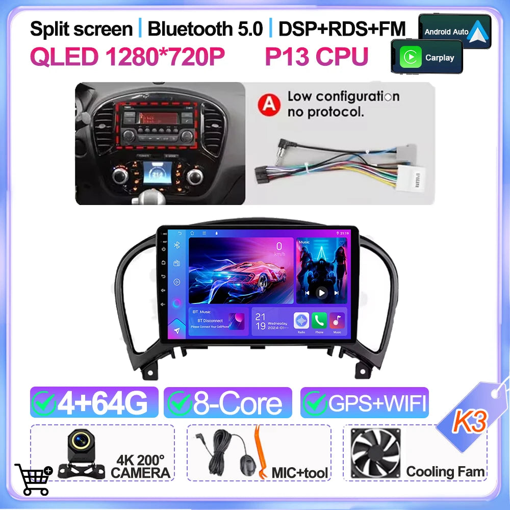 For Nissan Juke Yf15 2010 2011 2012 2013 2014 Carplay Auto 5g+wifi Gps Car Radio Navigation Multimedia Video Player Stereo Bt