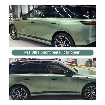 Super Bright Metallic Fir Green Full Car Wrap Vinyl PVC PET Auto Body Sticker Color Changing Film Roll Paint Protection 1.52X18M