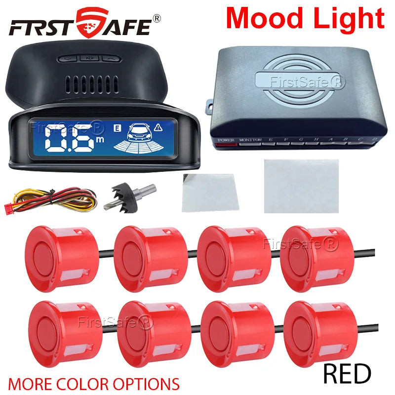 LED Reverse Radar 8 Sensors Backlight Display Voice Prompt Detection System Universal Auto Parking Safety Auxiliary Accessories
