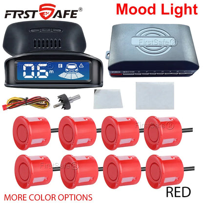 LED Reverse Radar 8 Sensors Backlight Display Voice Prompt Detection System Universal Auto Parking Safety Auxiliary Accessories