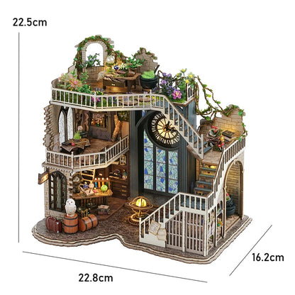 Zuuton Retro Coffee House DIY Miniature Dollhouse Kit 3D Wooden Puzzle Loft Building Kit with LED Light and Full Furniture Gifts