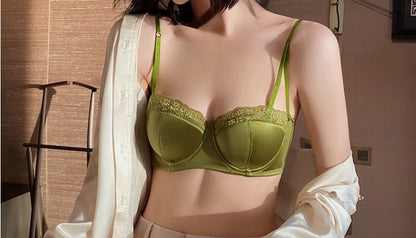 Hot Sale French Style Lace Satin Lingerie Set For Women, Sexy Push Up Thin Comfortable Breathable Daily Wear Intimates Bra Set