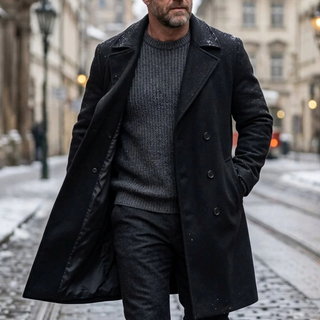 New Men's Coats Double Breasted Coat Autumn Winter Warm Garry Cloth Solid Color Overcoat Medium Long Mens Streetwear Casual Suit