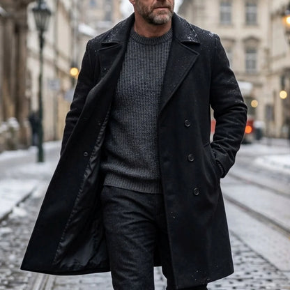 New Men's Coats Double Breasted Coat Autumn Winter Warm Garry Cloth Solid Color Overcoat Medium Long Mens Streetwear Casual Suit