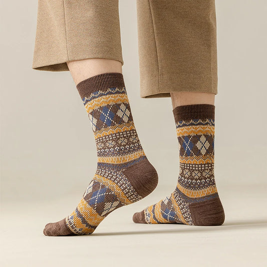 Men's Dress Socks, Cotton Crew Socks, Breathable and Sweat-Absorbing, Funky Colorful Pattern Crew Socks