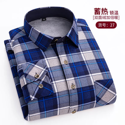Thickened Flannel Men's Shirt Fashion Warm Plaid Winter Casual Square Collar plus Size Clothing Fleece Lined Double Sided Velvet