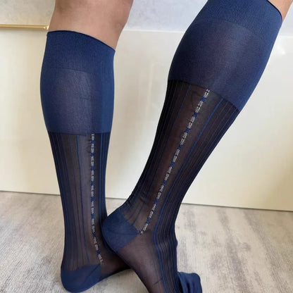 Men's Knee High Formal Socks Long Gentleman Stockings Soft Elastic Nylon Business Dress Socks for All Seasons Solid Color Party