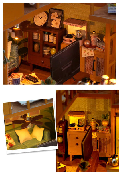 DIY Wooden Dollhouse Miniature Kit Furniture Set for Girls Handmade Model Assembly Toy Educational Birthday Gift for Children