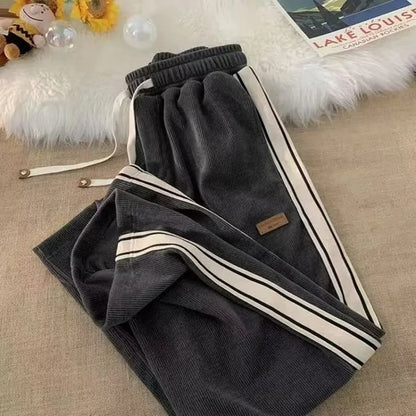 Corduroy Men Casual Sweatpants Straight Thick Wide Leg Pants Autumn Winter Streetwear Outdoor Sports Work Joggers Trousers Male