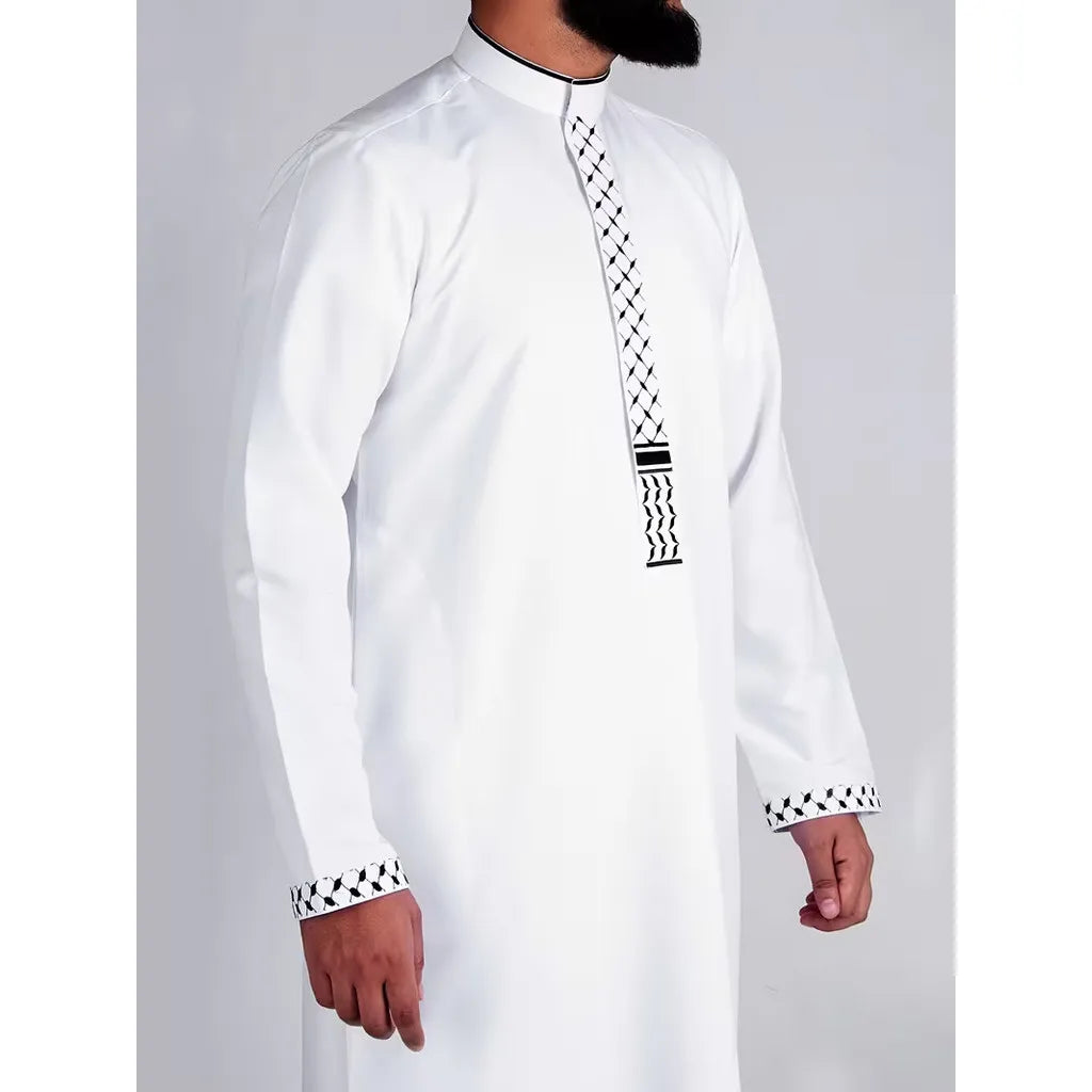 Muslim Men Embroidered Hooded Robe Middle Eastern Jubba Loose Long Sleeve Ethnic Thobe In Stock