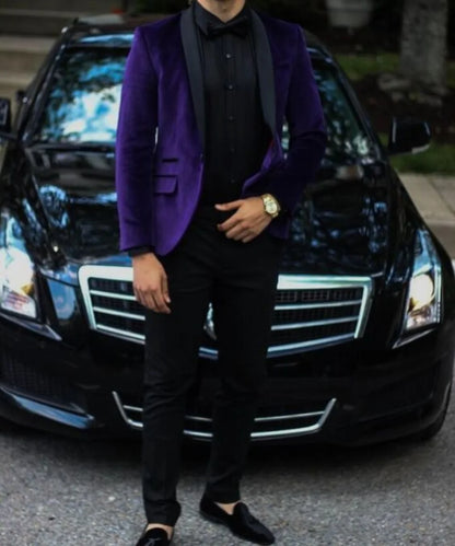 Latest Coat Pant Designs Purple Velvet Men Prom Suit Slim Fit 2 Piece Tuxedo Custom Groom Suits Fashion Blazer Masculino