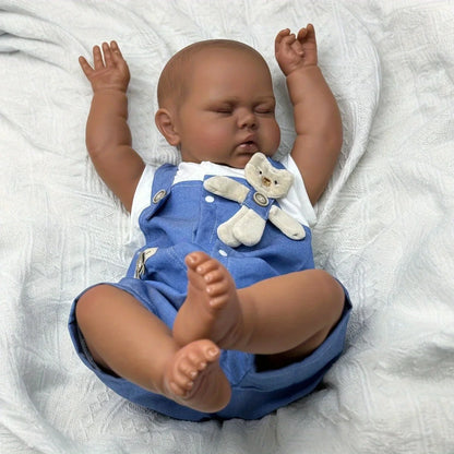 AONPENG 60cm 24inch Asleep Reborn Doll, Brown & Black Skin, Vinyl Limbs Cloth Body, Play House Toy, Girls Birthday Gift