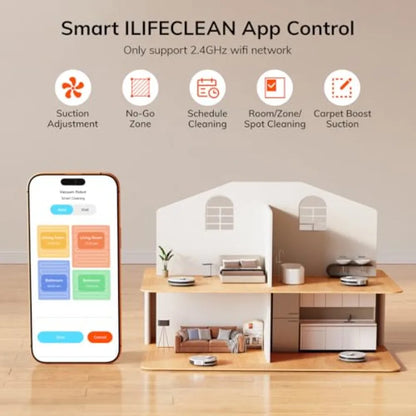 Robot Vacuum, 10000Pa Max Suction Robotic Vacuum Cleaner with LiDAR Navigation, Home Mapping, No-Go Zone, 150 Mins, 2.4G WiFi/A
