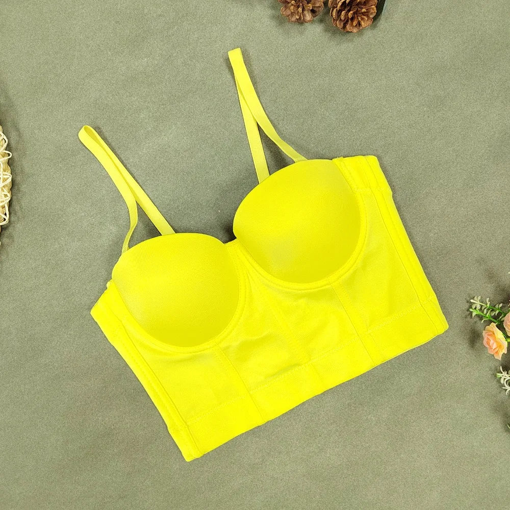 SXTHAENOO Summer 8 colors Fashion Mesh Push Up Bralet Women's Corset Simple Bustier Bra Night Club Party Sexy Cropped Top Vest