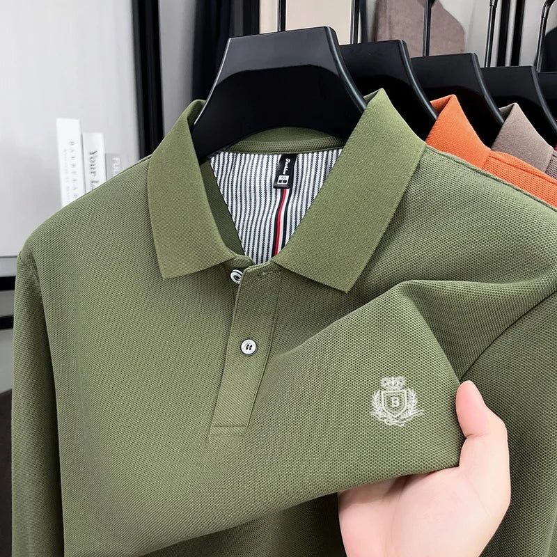 Spring and Autumn new men's long sleeved business casual fashionable comfortable POLO shirt exquisite brand embroidered golf top