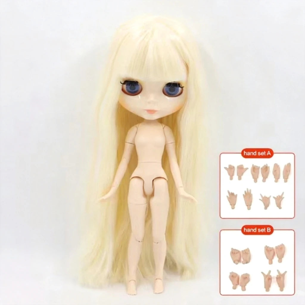 ICY DBS Blyth doll 1/6 BJD Customized nude joint body with white skin, glossy face,blue background is matte face girl gift, toy