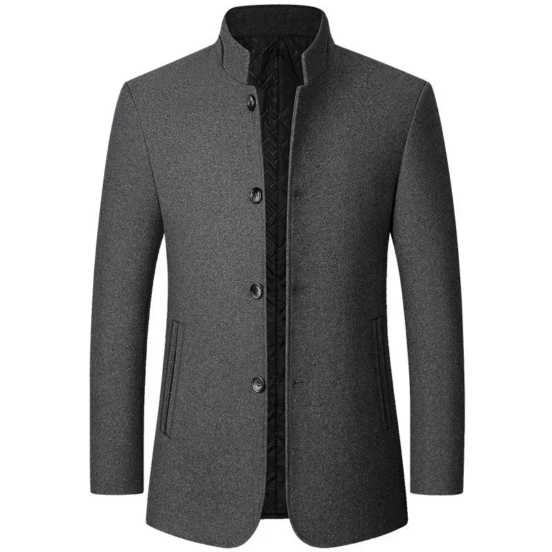 BROWON Brand Winter Coat Men Chinese Style Stand Collar Solid Coats for Men 2026 Autumn and Winter Business Casual Woolen Jacket