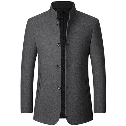 BROWON Brand Winter Coat Men Chinese Style Stand Collar Solid Coats for Men 2026 Autumn and Winter Business Casual Woolen Jacket