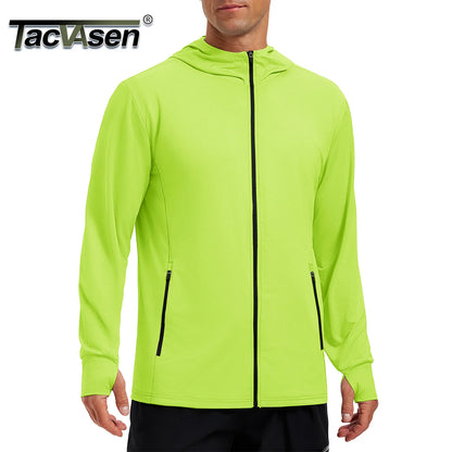 TACVASEN Men's Full Zip UPF 50+ Sun Protection Jacket, Lightweight Hooded Fishing Shirt with 4 Pockets & Thumbholes, Breathable