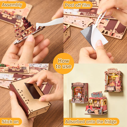 DIY Fridge Magnets Cute Cartoon Magnetic Stickers 3D Puzzle Miniature Street Shop Kids Whiteboard Blackboard Decor