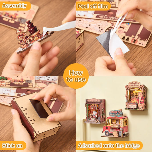 DIY Fridge Magnets Cute Cartoon Magnetic Stickers 3D Puzzle Miniature Street Shop Kids Whiteboard Blackboard Decor
