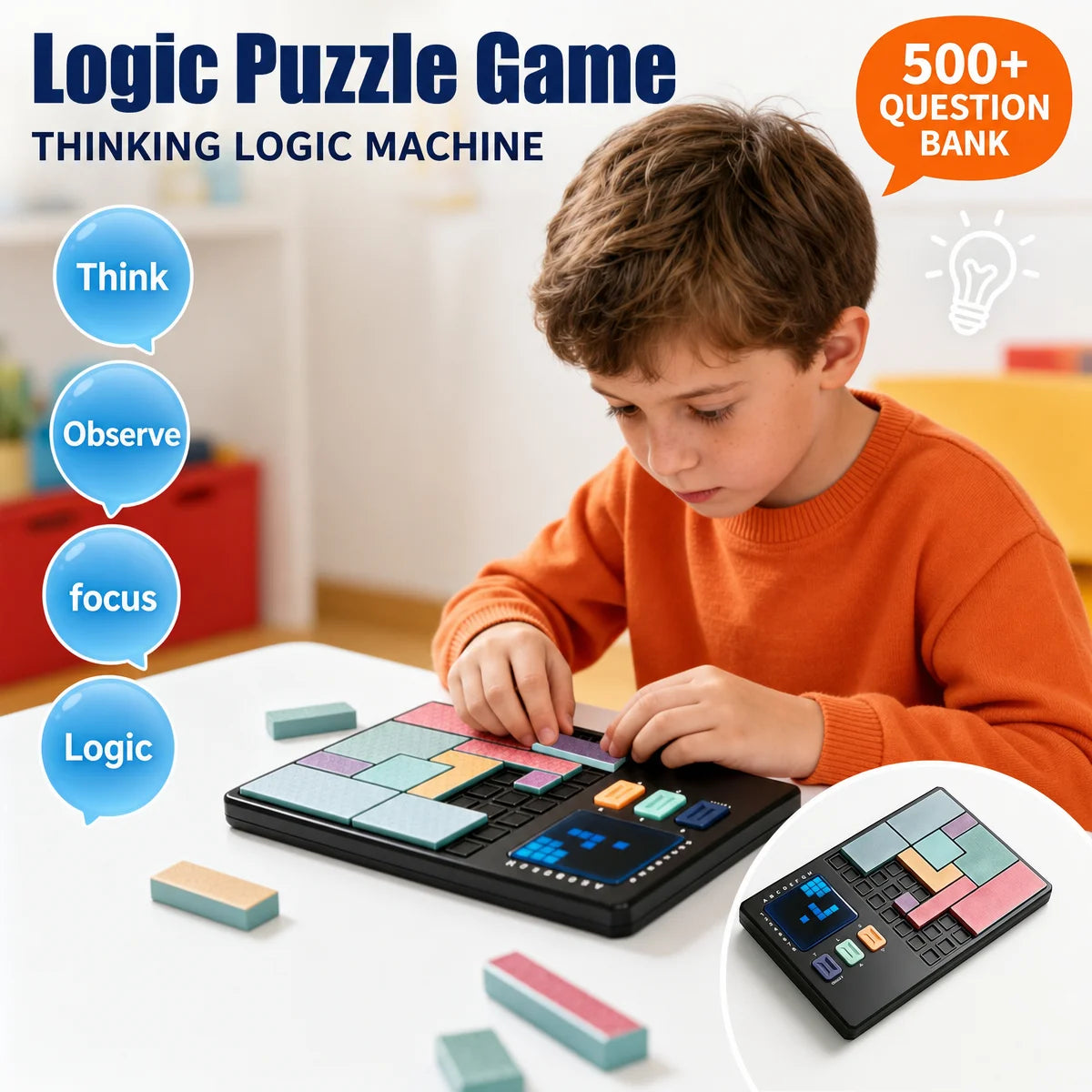 Smart Electronic Logic Puzzle Game 500+ Levels Brain Teaser Board Game STEM Educational Toy Portable Travel Gift for Kids