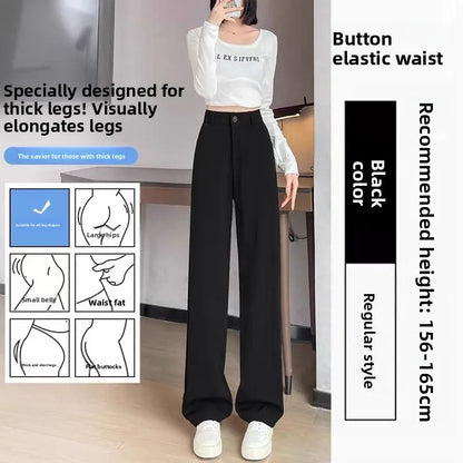 High Waist Straight Leg Suit Pants Women's Summer Thin Large Size Fat MM Hip Covering Slim Wide Leg Trousers Korean Style