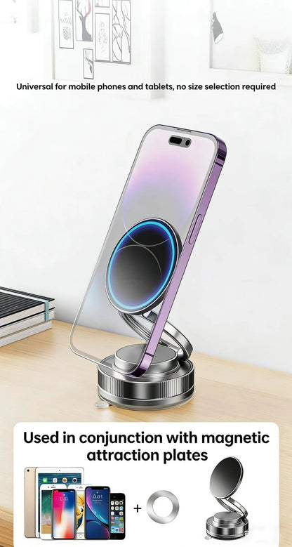 Magnetic Car Phone Holder 360° Rotatable Foldable & Adjustable Magnetic Auto Mount ,Suction Cup Phone Holder for Car/Mirror