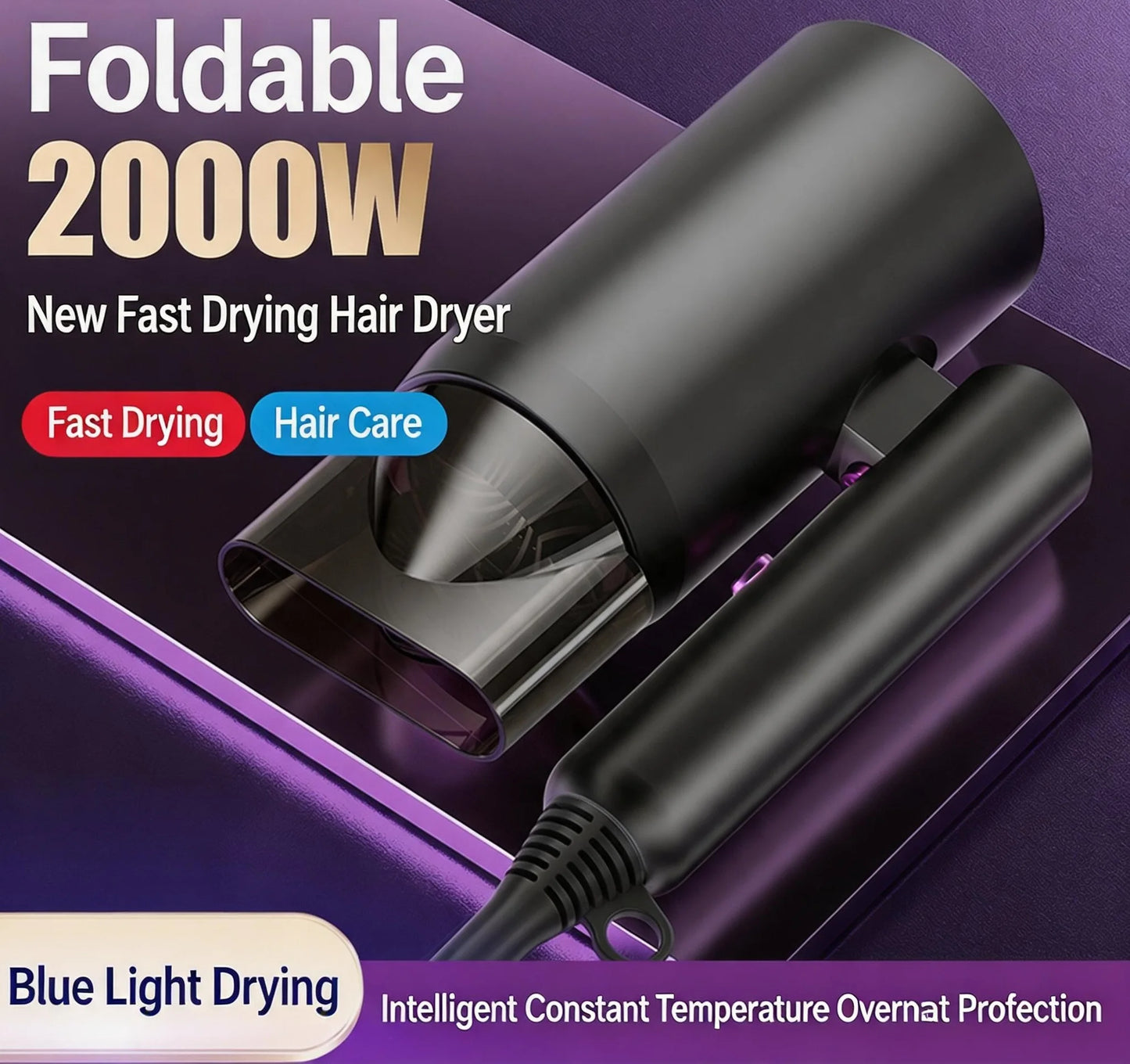 Portable Hair Dryer Hot Cold Wind Air Brush Hairdryer Negative Lonic Blow Dryer Strong PowerDryer Salon Tool 2000W