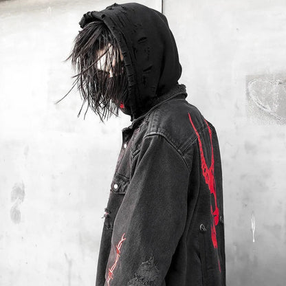 Skull Printing Denim Jacket Mens Harajuku Gothic Coats Vintage Halloween Clothes Spring Autumn Lightweight High Street Jacket