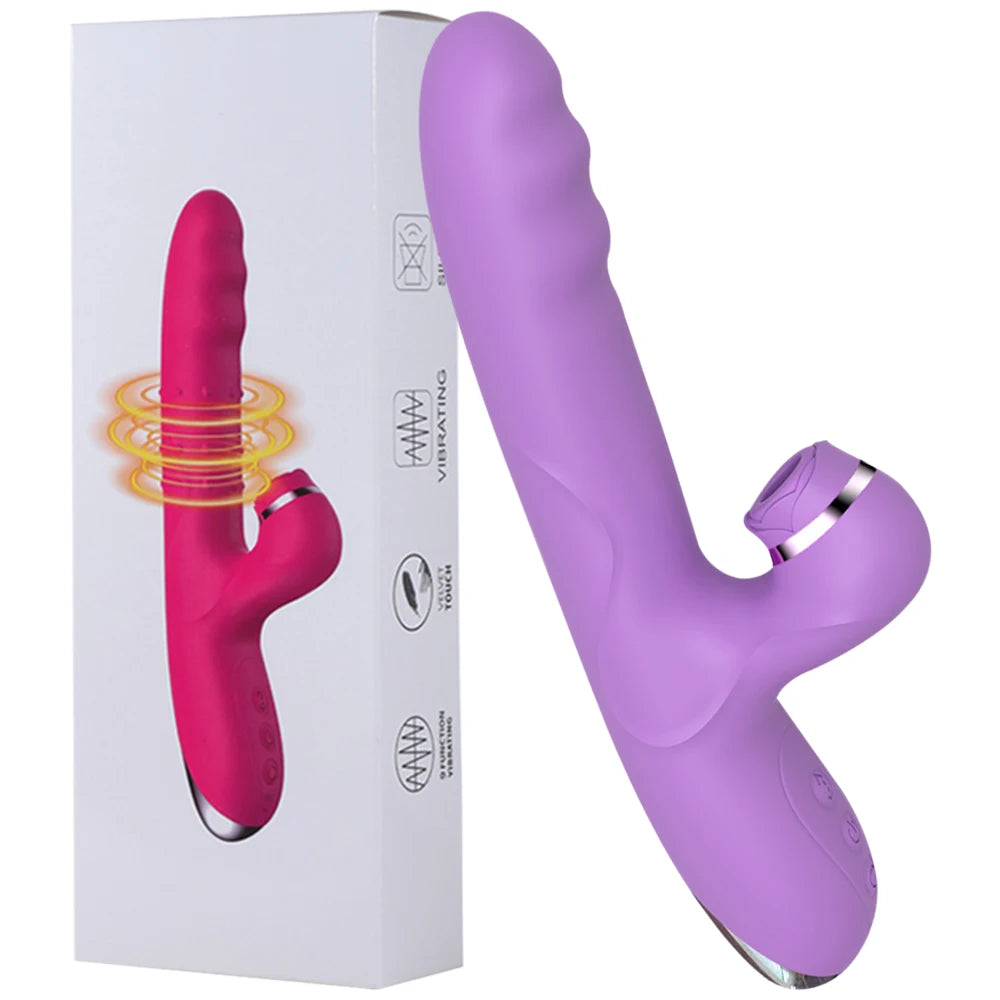 Telescopic Sucking Dildo Vibrator 360°Rotating Female Clitoral Vaginal Anal Stimulation Massage Sex Toys for Women Couples