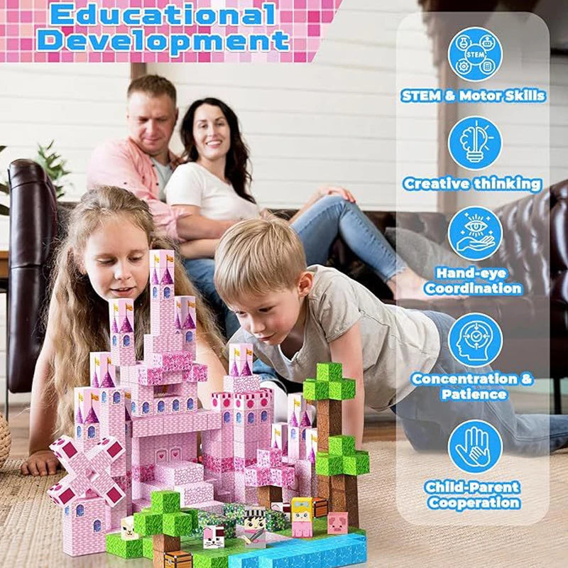 Princess Castle World Magnetic Block Set Fantasy Girl Magnetic Building Blocks Mine World Magnet Cube Birthday Gift DIY Toy