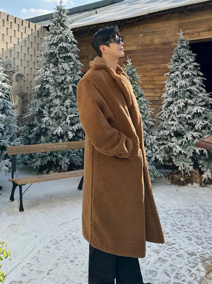 Autumn Winter Teddy Bear Fur Fashionable Versatile Men's Coat Loose Long over Knee Windbreaker Jacket Warm Stylish Urban Style