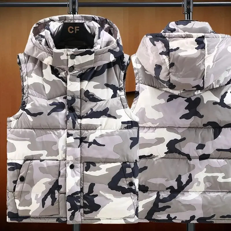 Korean Design Men's Winter Camouflage Down Vest Thickened Couple Coat for Outdoor Activities Teens Students