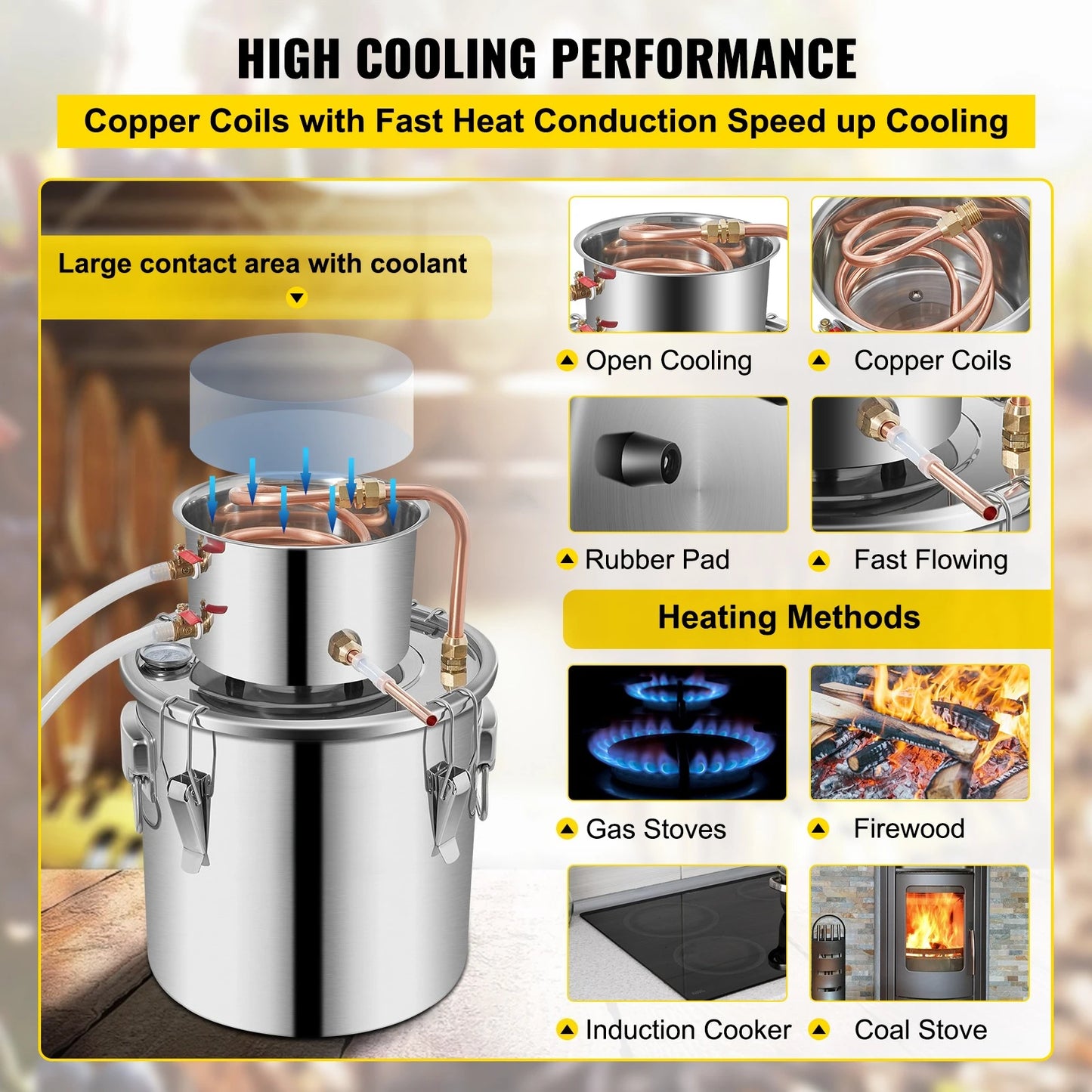 3 5 8 13 Gal Distiller Alambic Moonshine Alcohol Still Stainless Copper DIY Home Brew Water Wine Essential Oil Brewing Kit