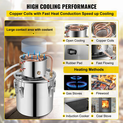3 5 8 13 Gal Distiller Alambic Moonshine Alcohol Still Stainless Copper DIY Home Brew Water Wine Essential Oil Brewing Kit