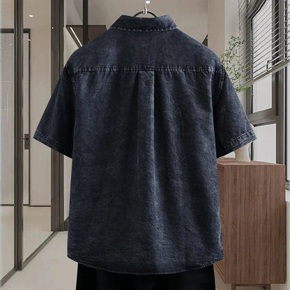 Men's Thin Denim Shirt New Summer Fashion Breathable Cotton Blend Casual Short Sleeve Shirt Solid Color Daily Commute Streetwear