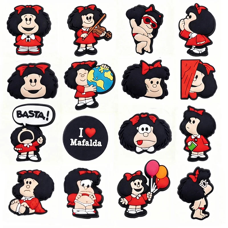 16-100Pcs Cartoon Mafalda Shoe Charms For Clog Sandals Shoes Decorations Accessories Buckle For Friend Party Gifts
