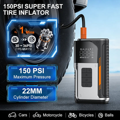 CEYYOR Car Jump Starter With 150PSI Air Pump For Auto Motorcycle, Portable 12V Car Battery Booster Starting Device Starter