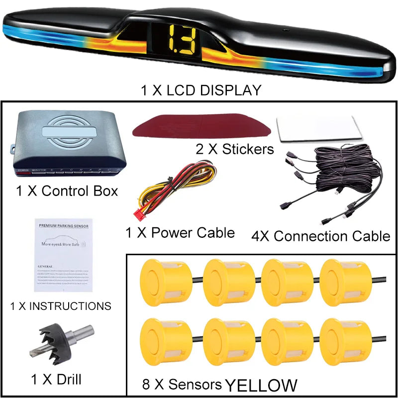 6 Or 8 Sensor Parking Kit LED Display Safe Protection Clear Alert Vehicle Reversing Assistance System