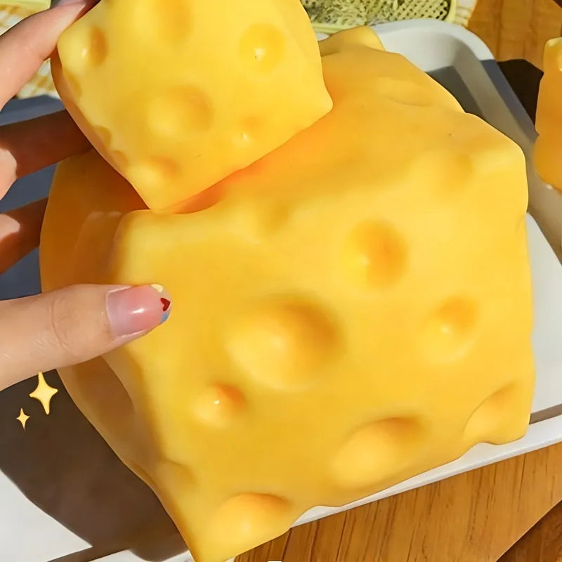 Yellow Cheese Squeeze Toy, Soft Rebound Sensory Toy, Stress Relief & Focus Helper, Cute Food-Themed Desk Decor Gift