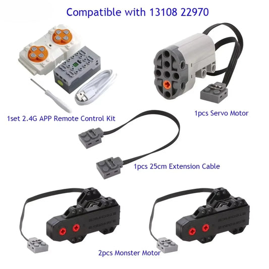 Mould King APP Programming 8 Way Remote Control Lithium Battery Box + Monster Motor Power MOC PF 13108 22970 Buggy Motor 5292