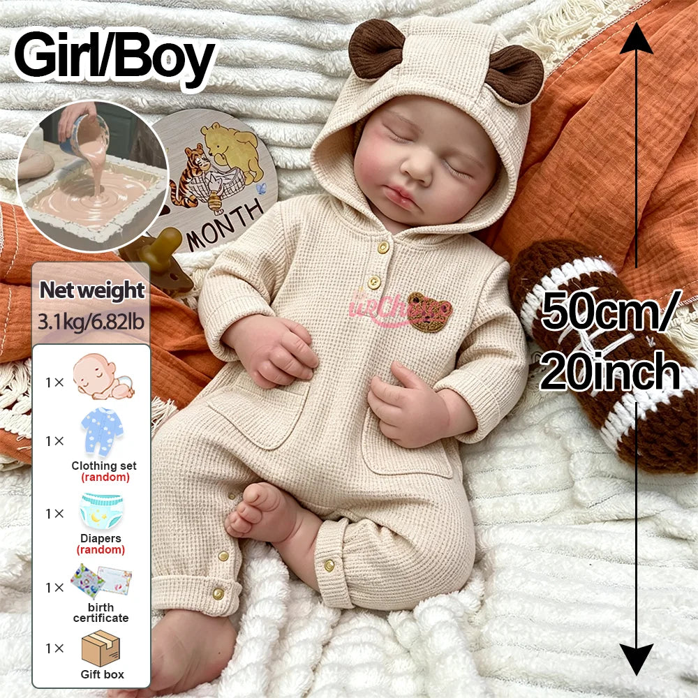 20 Inch Open Mouth Full Silicone Reborn Doll Lifelike Loulou Toy Doll Handmade Art Doll Cute Sleeping Newborn For Collection