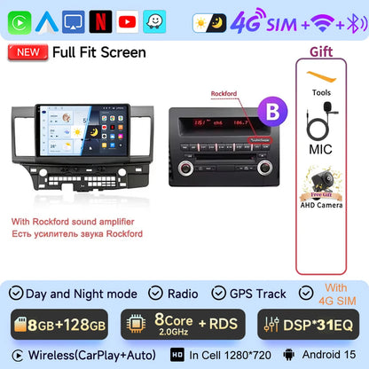 JIUYIN 10.1" Android 15 Car Radio For Mitsubishi Lancer 2007 - 2017 CarPlay Android Auto GPS 4G Multimedia Stereo Navigation