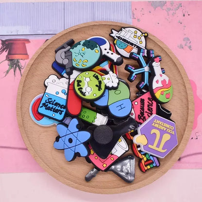 24-100Pcs Mix Test Tube Beaker Shoes Buckle Charms Science Magic PVC Clog Decorations DIY Children Backpack