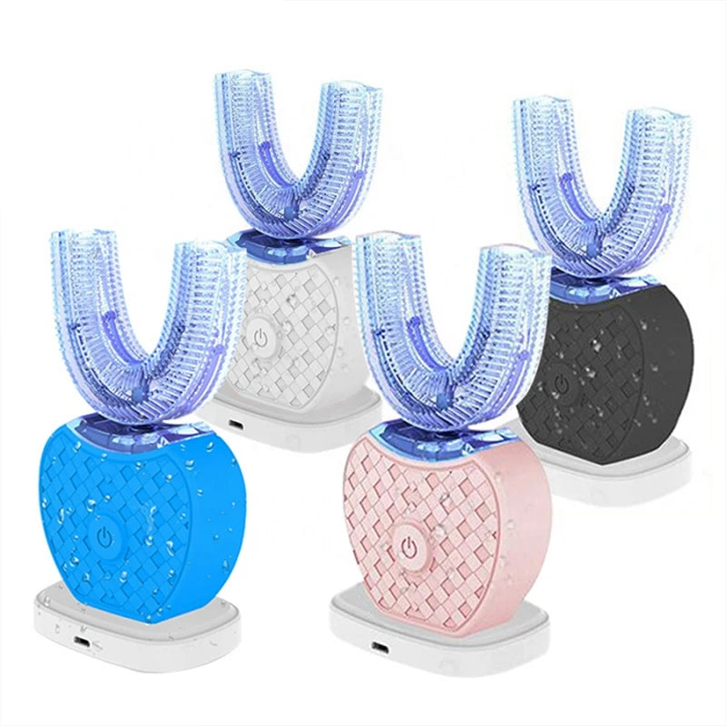 U-shaped electric toothbrush with ultrasonic oral cleaner, featuring soft bristles and an adult whitening tool