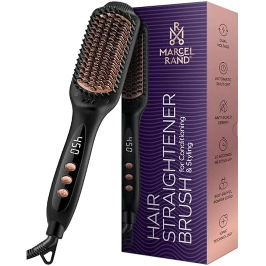 Professional Dual Voltage Hair Straightener Brush, Hair Straightening Brush w/Ions for Healthy, Anti Frizz, Flat Iron Comb w/ 1