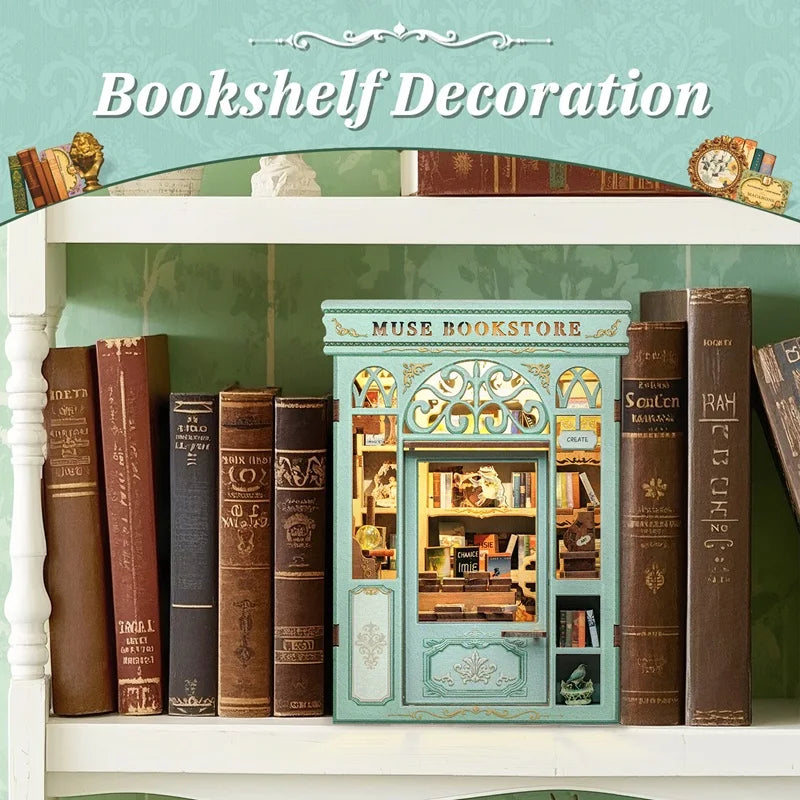 CUTEBEE DIY Book Nook Kit Wooden Bookstore Dollhouse with Light Miniature House Model for Bookshelf Creative Christmas Gift Idea