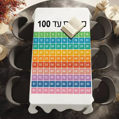 Alphabet Nordic Hebrew Letters Kids Table Cloth Picnic Terrace Restaurant Holiday Party Washable Stain-Proof Polyester