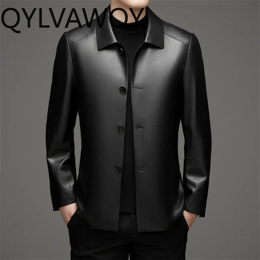 QYLVAWOY Real Sheepskin Coat Men's Leather Jackets 2025 Autumn Winter Male Single-breasted Genuine Leather Jacket for Man 가죽재킷